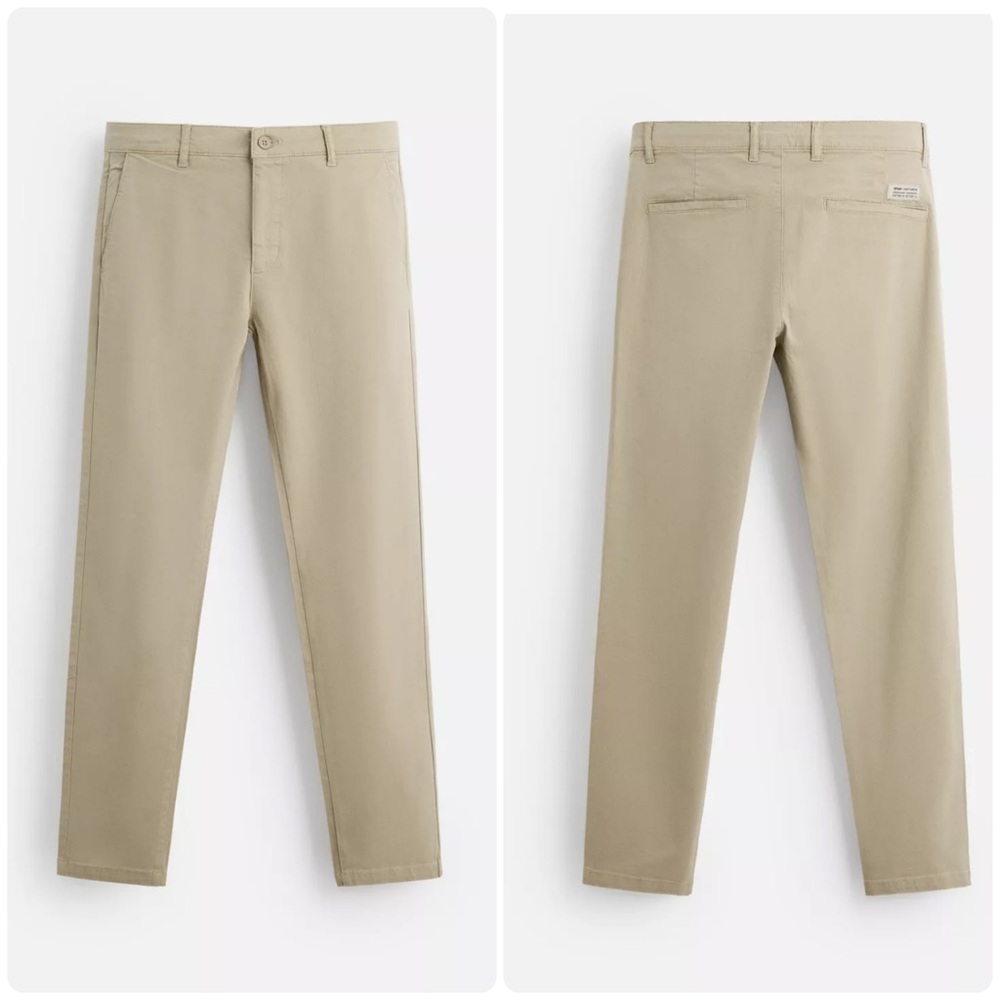 Zara Man Skinny Fit Chino Pants Size 38 Beige Khaki  Stretch Preppy 38x31